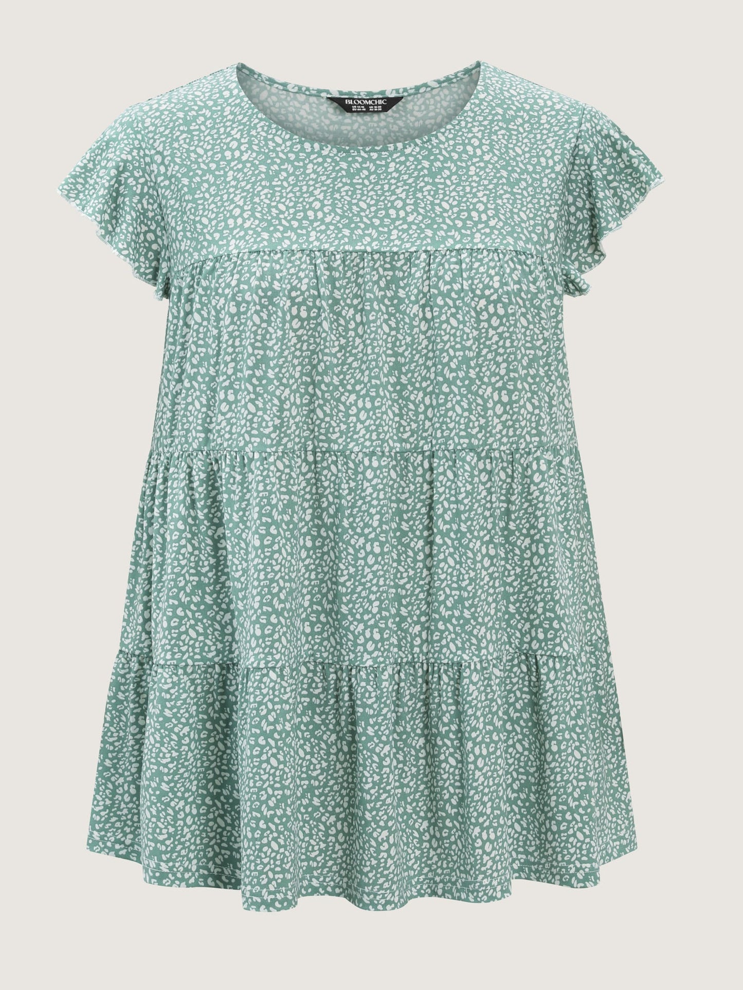 Leopard Print Tiered Flutter Sleeve Knit Top