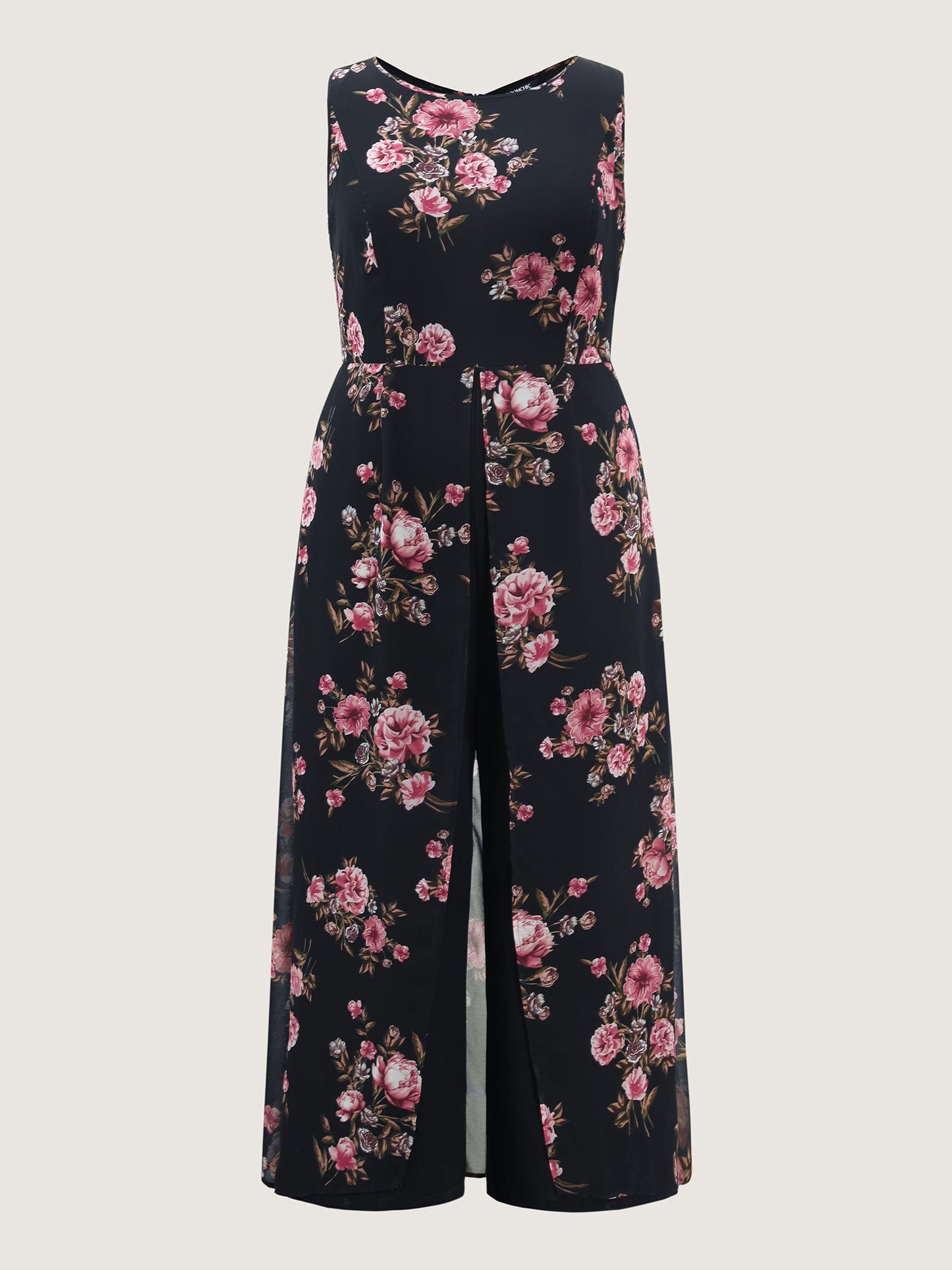 Floral Print Layered Contrast Jumpsuit
