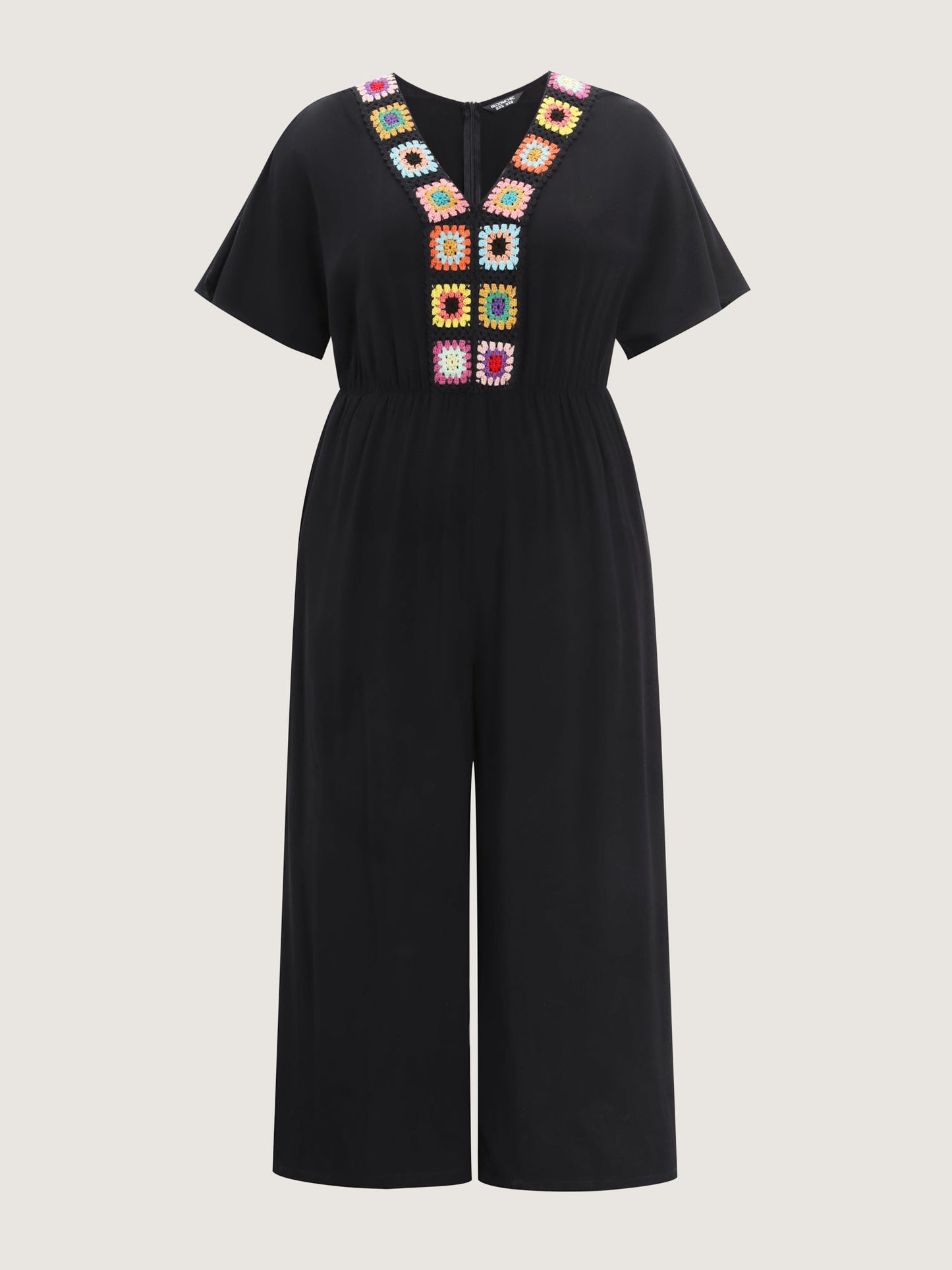 Colorful Crochet Neckline Plain Jumpsuit
