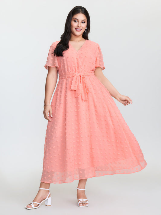 Stretchy Waistband Tie Wrap Neckline Maxi Dress